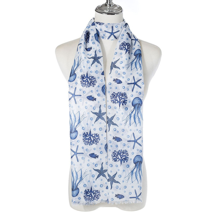 Under the Sea Blue and White Scarf