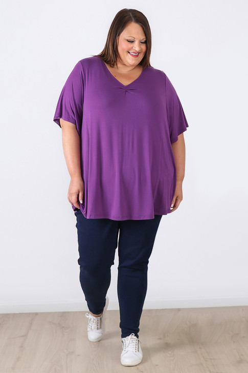Plus Size Pinched V Neck Top In Purple