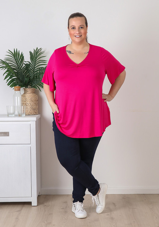Plus Size Pinched V Neck Top In Pink