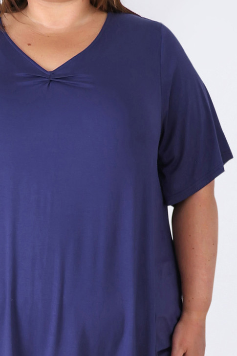 Plus Size Pinched V Neck Top In Navy