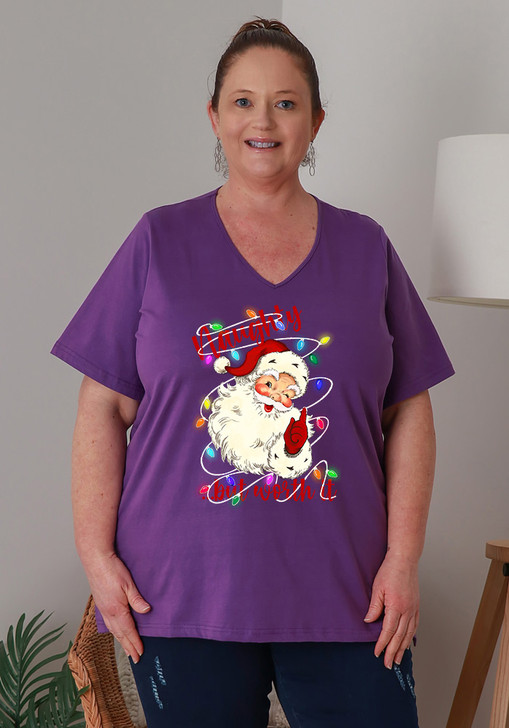 Plus Size Christmas Santa Print Purple Tee