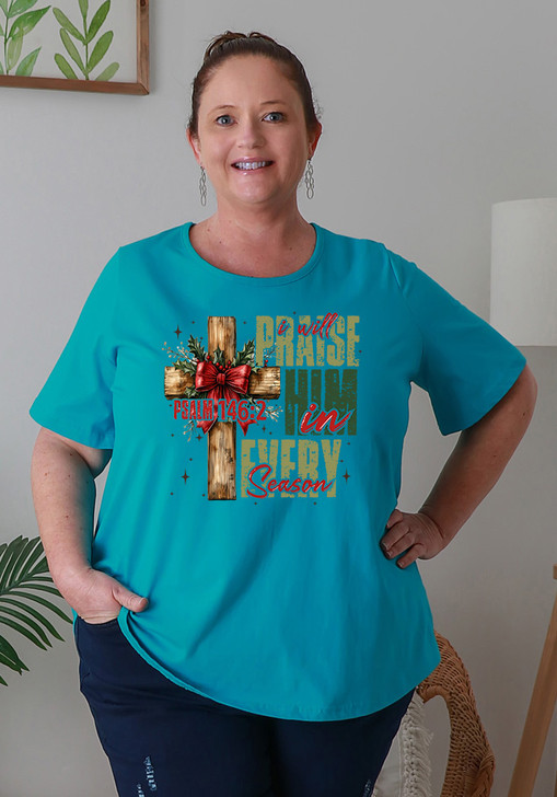 Plus Size Blue Praise Him Christmas Tee