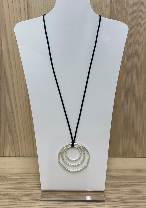 Solid White Silver Triple Ring Necklace