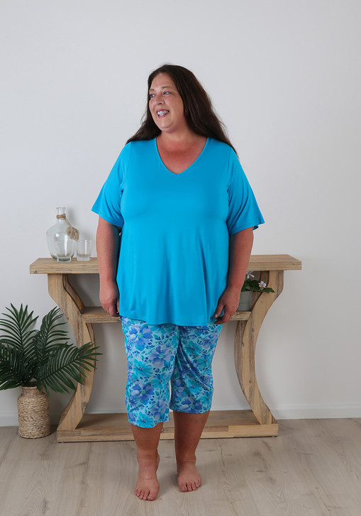 Plus Size Curvaceous Vibrant Blues Pyjama Set 