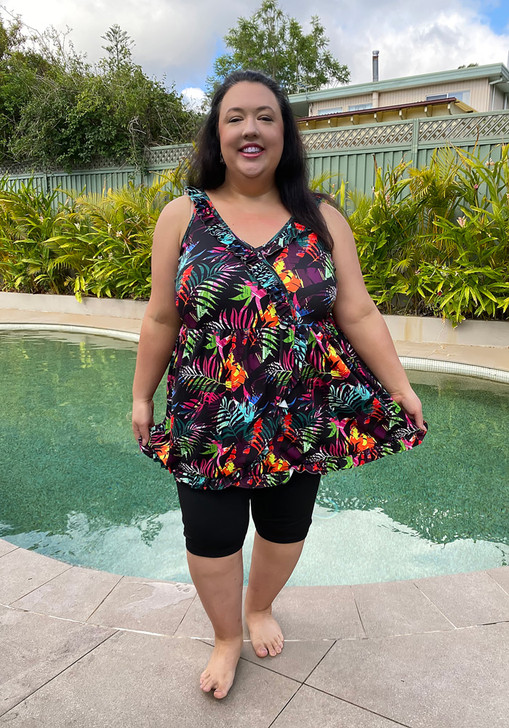 Plus Size Palm Leaf Swim Dress