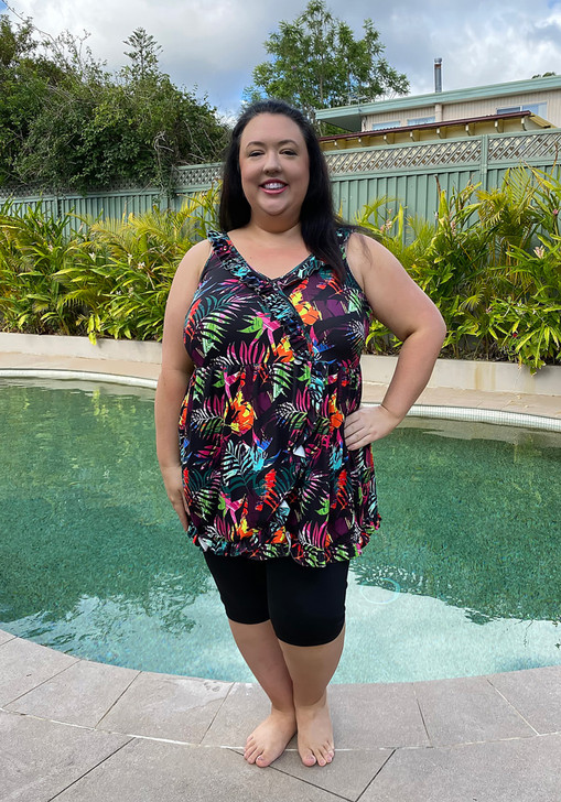 Plus Size Palm Leaf Swim Dress