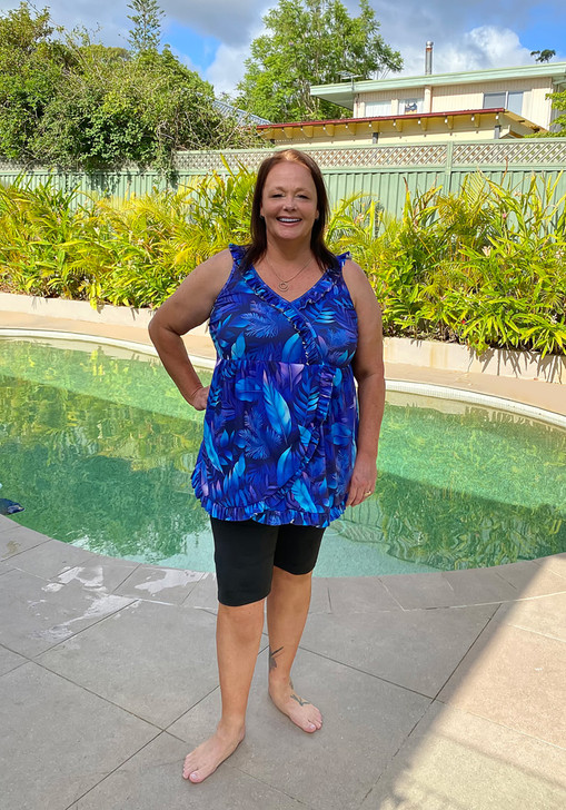 Plus Size Sleeveless Swim Dress In Blue Leaf