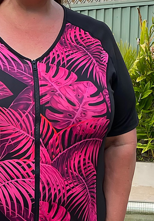 Plus Size Neon Palms Swim Rashie