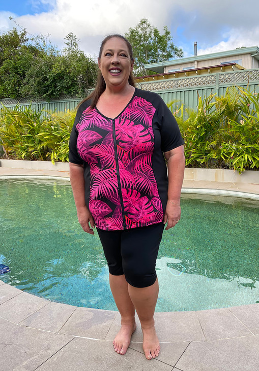 Plus Size Summer Bright Palms Swim Rashie