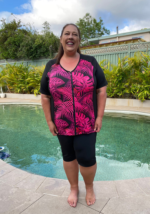 Plus Size Summer Bright Palms Swim Rashie