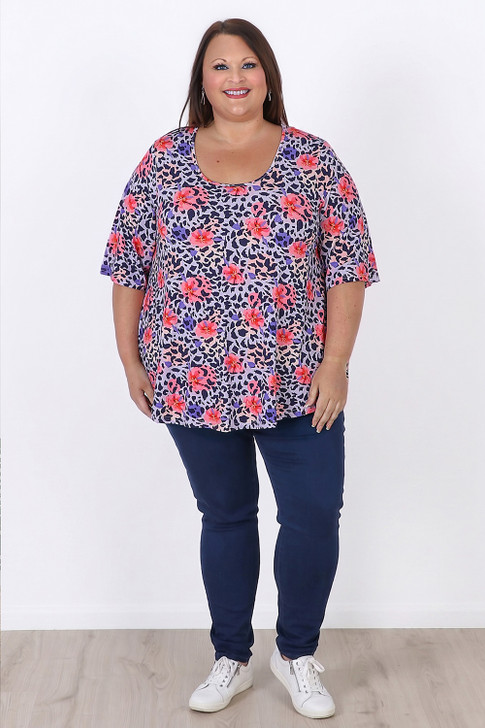 Plus Size Purple Animal Print Bloom Scoop Neck Top