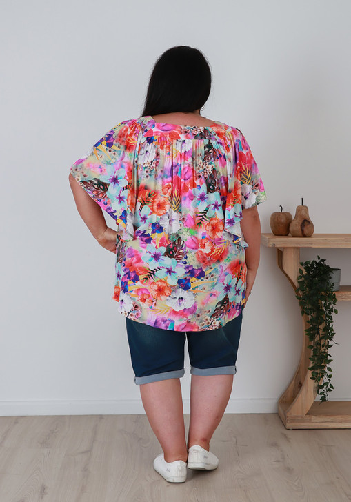 Plus Size Short Sleeve Top In Colourful Floral Curvaceous