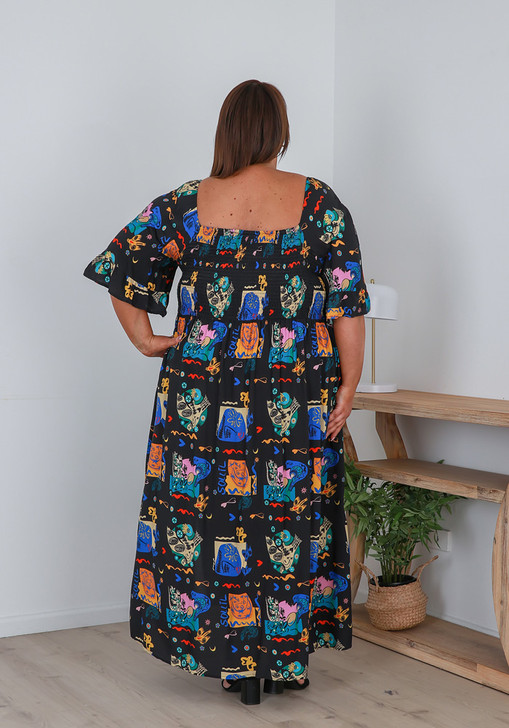 Plus Size Maxi Dress In Tribal Bird Motif Curvaceous