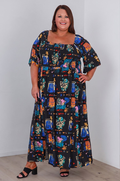 Shirred Bust Maxi Dress Soleil Sun Print