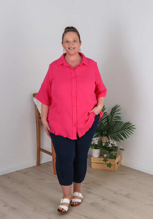 Plus Size Cotton Short Sleeve Hot Pink Shirt Curvaceous