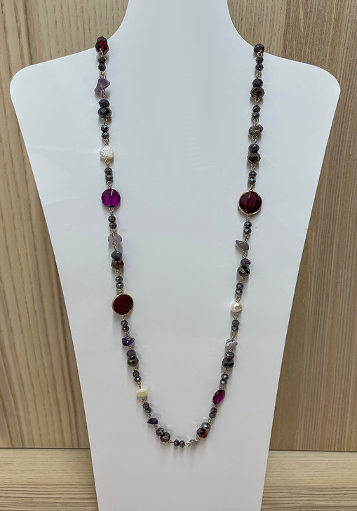 Purple And Red Beaded Necklace 