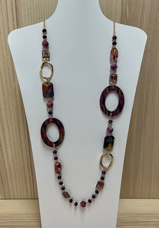 Purple Mixed Faceted Beaded Necklace 