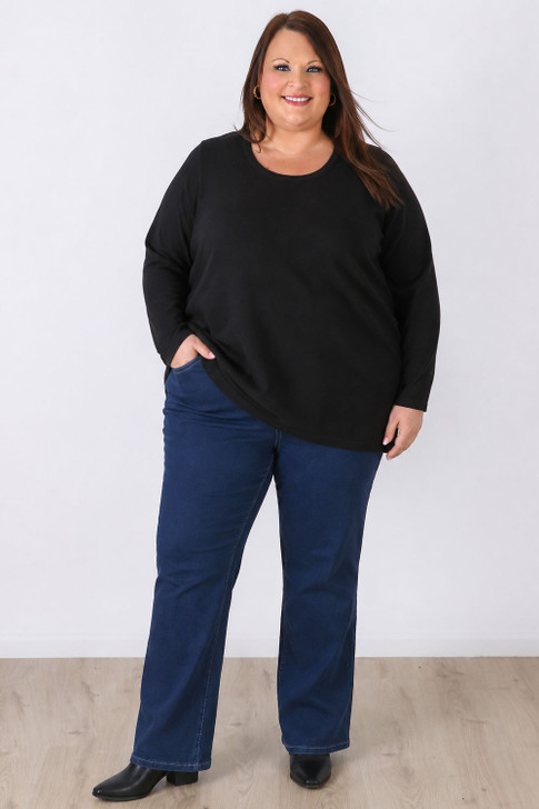 Plus Size Mid Blue Belt Loop Wide Leg Denim Jeans