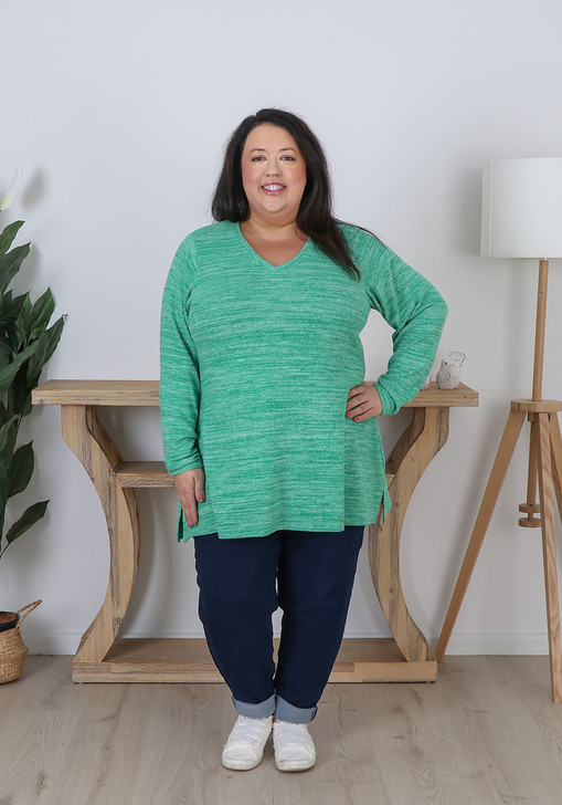 Plus Size Super Soft Green V Neck Stretch Top