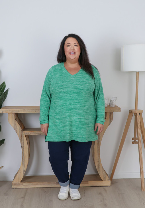 Plus Size Super Soft Green V Neck Stretch Top