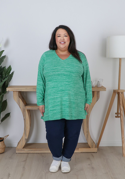 Plus Size Super Soft Green V Neck Stretch Top