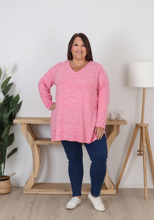 Plus Size Super Soft Pink V Neck Stretch Top