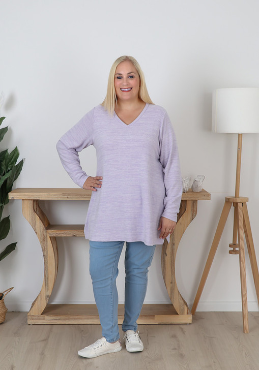Plus Size Super Soft Lilac V Neck Stretch Top