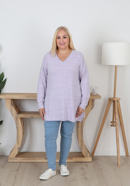 Plus Size Super Soft Lilac V Neck Stretch Top