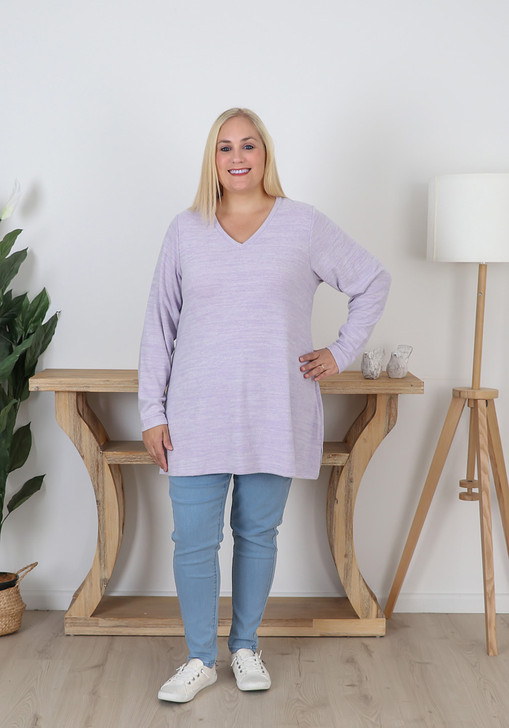 Plus Size Super Soft Lilac V Neck Stretch Top