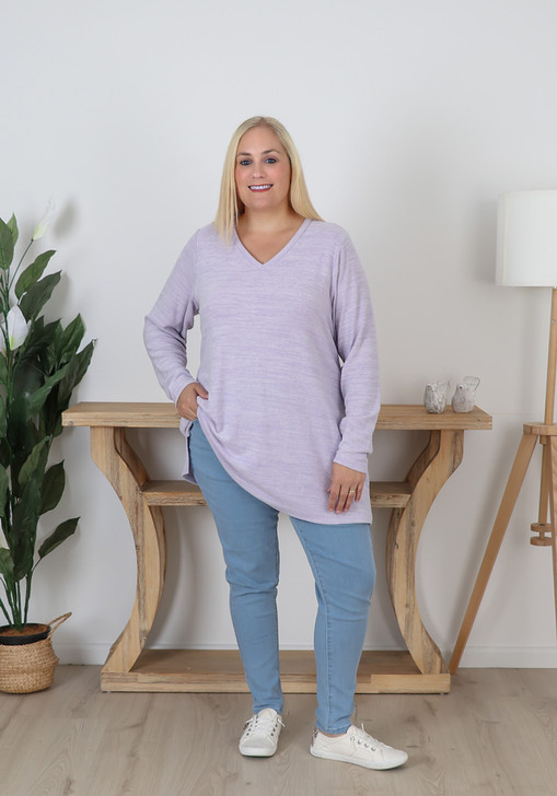 Plus Size Super Soft Lilac V Neck Stretch Top