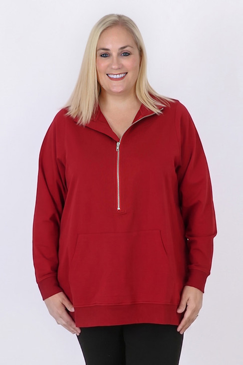 Claret Half Zip Cotton Pullover