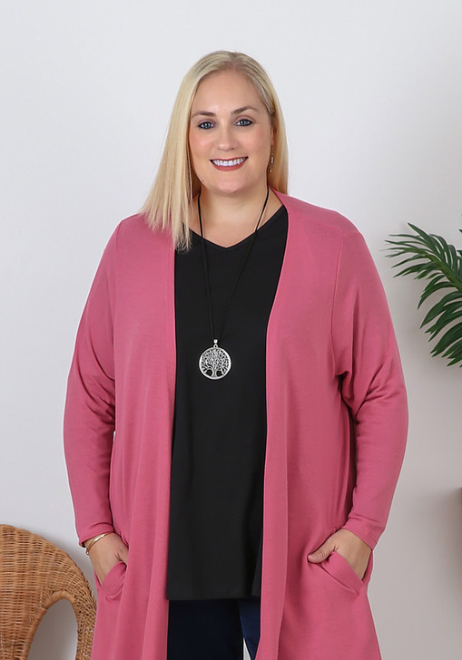 Plus Size Pink Short Hanky Hem Layer Cardigan