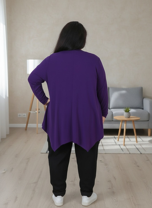 Plus Size Purple Short Layer Hanky Hem Cardigan