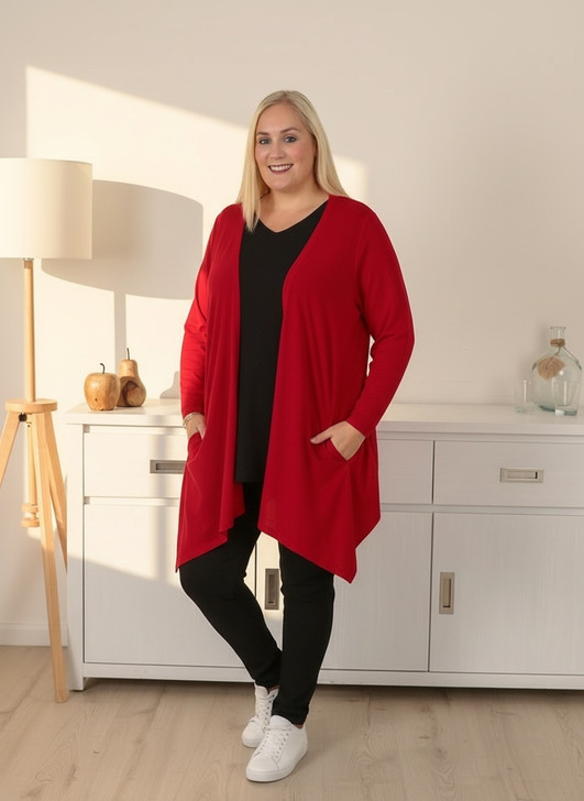 Lightweight Drape Cardigan – Red