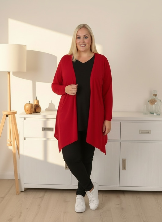 plus size Lightweight Drape Cardigan – Red