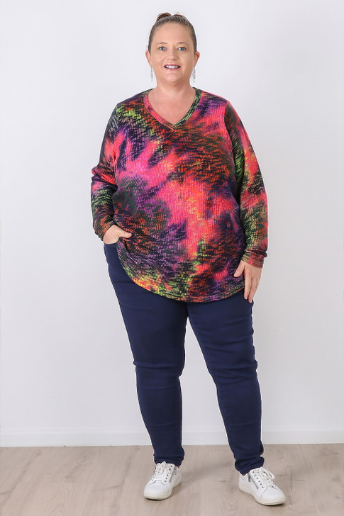 Plus Size Colour Fusion Long Sleeve Top
