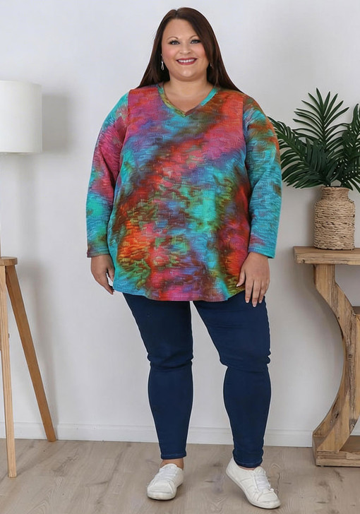 Plus Size Multicolour Knit Top With Orange Accents