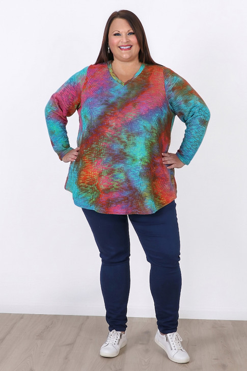 Plus Size Happy Colour V Neck Top