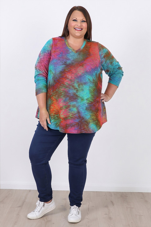 Plus Size Happy Colour V Neck Top