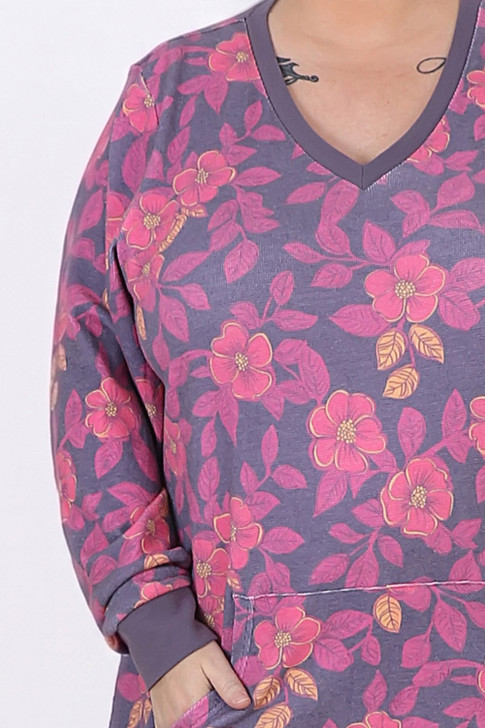 Plus Size Waffle Oversized Top in Pink Floral