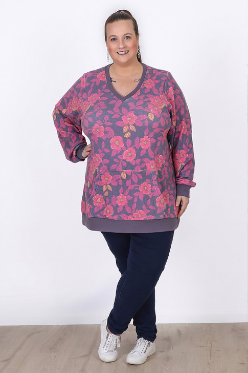 Plus Size Waffle Oversized Top in Pink Floral Size 18 to 32