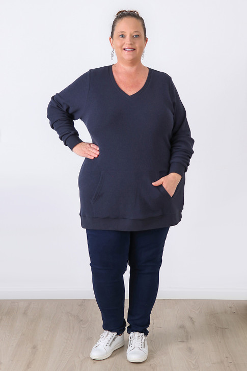 Plus Size Navy Waffle Oversize Top