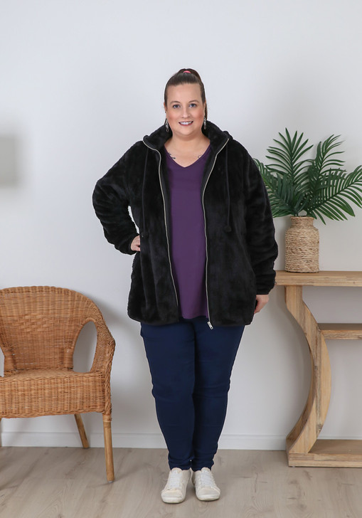 Plus Size Removeable Hood Snuggly Black Jacket