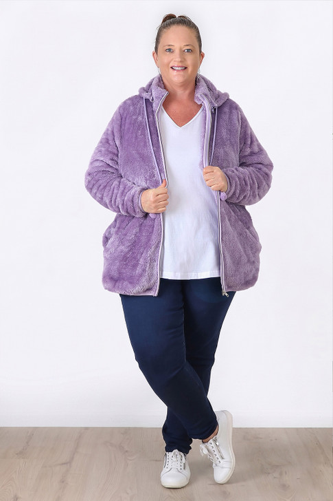 Plus Size Removeable Hood Snuggly Lilac Jacket