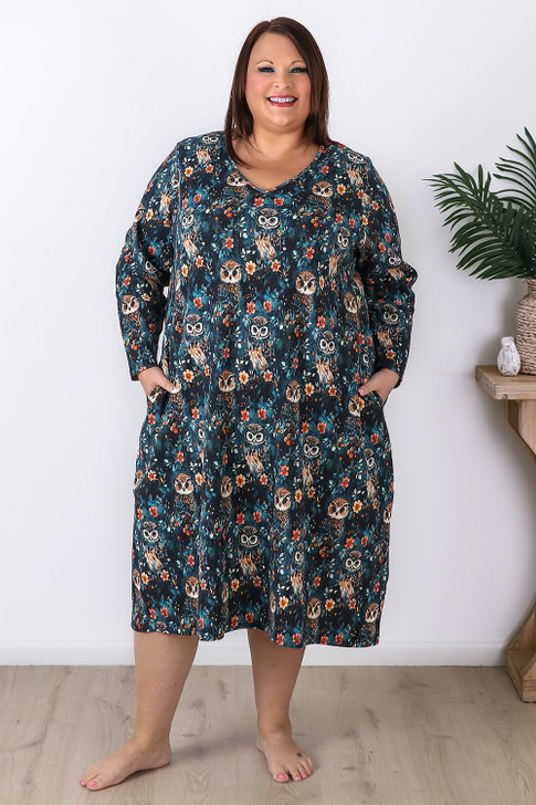 Plus Size Night Owl Textured Waffle Cotton Nightie