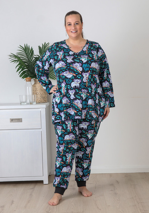 Plus Size Cute Koala Stretch Cotton Waffle Pyjamas