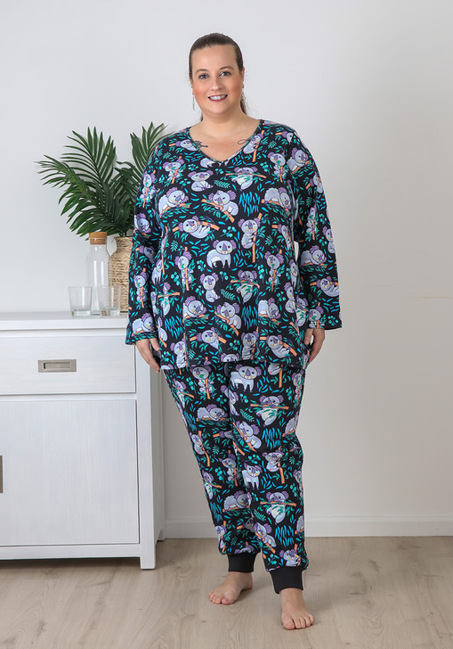 Plus Size Cute Koala Stretch Cotton Waffle Pyjamas