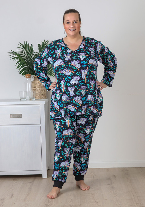 Plus Size Cute Koala Stretch Cotton Waffle Pyjamas