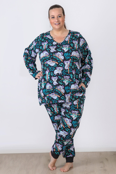 Plus Size Cute Koala Stretch Cotton Waffle Pyjamas