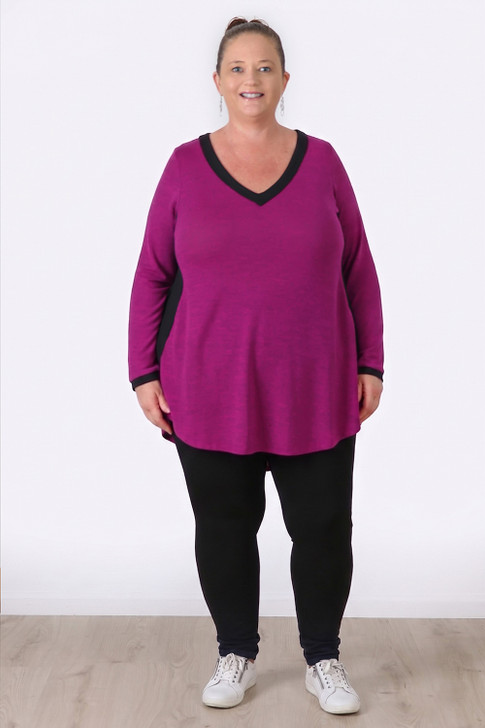 Plus Size Swing Top In Dark Magenta and Black
